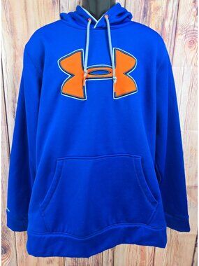 Under Armour Mens XL Blue UA Storm Hoodie Logo Pullover Loose Fit Fleece-Lined